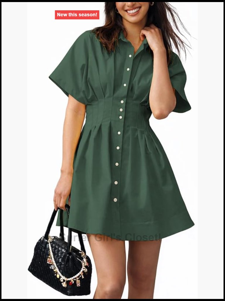 Mini Shirt Dress Casual Button Down Short Sleeve Collared Summer Dress